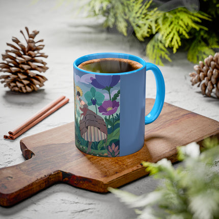 The Lady And The Enchanted Heron Colorful Mugs – Art Deco Botanical Elegance