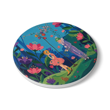 🌸🎈 The Garden Of Curious Companions Ceramic Coaster – Art Deco Floral Whimsy