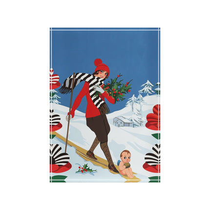 🎿🎄 The Christmas Holly Skier Acrylic Art Block – Whimsical Holiday Fantasy