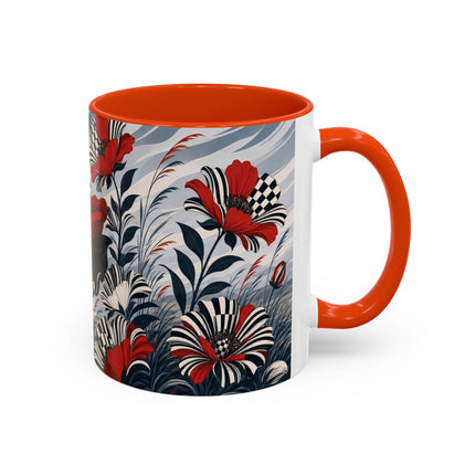 ☔🌹 The Scarlet Checkerboard Rainstorm Colorful Mug – Art Deco Floral Elegance