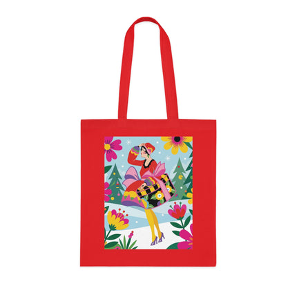 🎄🌺 Christmas In The Winter Garden Cotton Tote Bag – Art Deco Holiday Whimsy