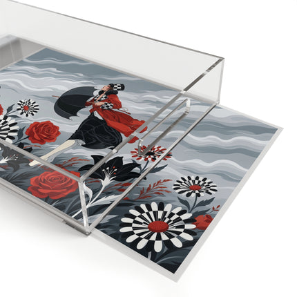 🌹☂️ The Lady In The Storm Acrylic Serving Tray – Art Deco Fashion Drama