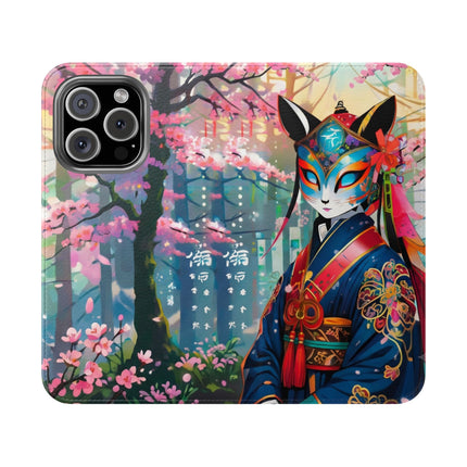 🦊⚔️ Cyberpunk Samurai Maiden Flip Case – Neon Grace & Warrior Courage