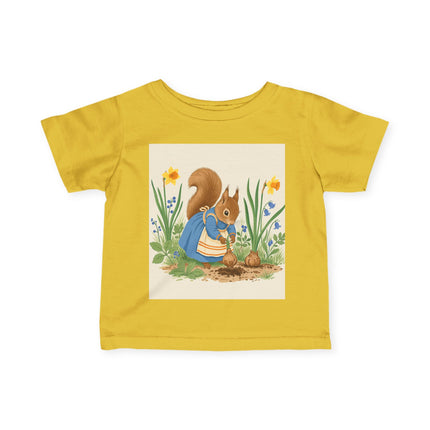 🐿️🌼 The Little Spring Garden Squirrel Infant Fine Jersey Tee – Whimsical Woodland Charm