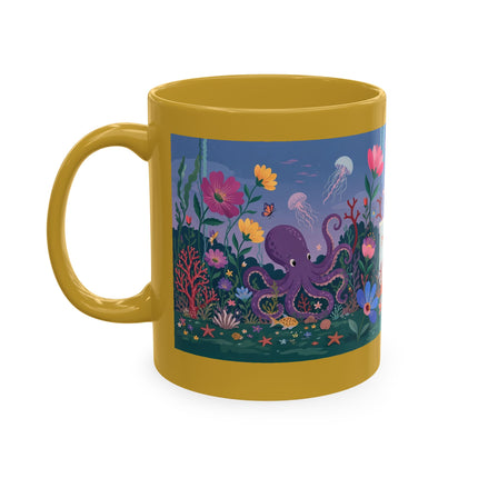 🐠🌸 The Lady Of The Underwater Flower Garden Ceramic Mug – Art Deco Aquatic Whimsy