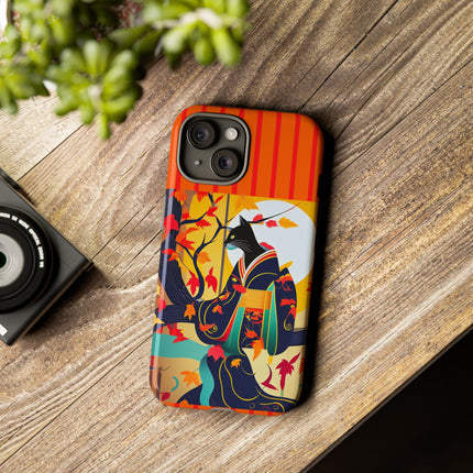 Black Cat in Kimono Phone Cases