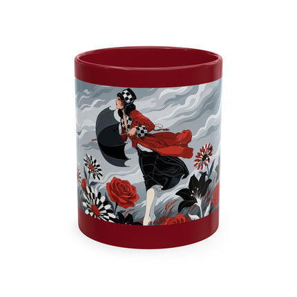 ☂️🌹 The Lady In The Windy Rose Garden Ceramic Mug – Art Deco Fashion Whimsy