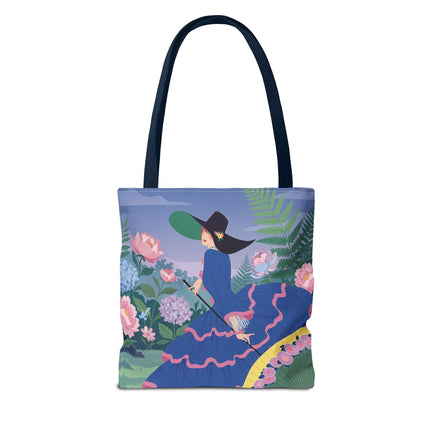 🌸💙 The Lady Of The Blue Garden Promenade Tote Bag – Art Deco Floral Fashion