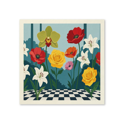 🌺🌹 The Enchanted Checkerboard Flower Garden Napkins – Art Deco Floral Whimsy
