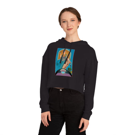 March & Aquamarine (Gem Series) by Sofia Chiostri Women’s Cropped Hooded Sweatshirt