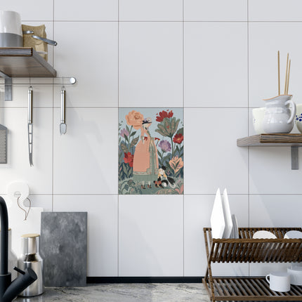 🌸🐈 The Lady And Puss In Boots Ceramic Tile – Art Deco Floral Fashion Fantasy
