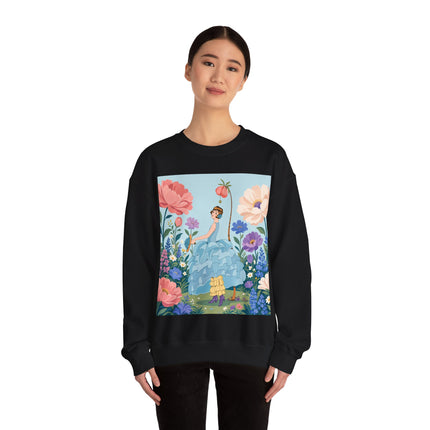 🌸🩵 The Blue Ruffle Garden Crewneck Sweatshirt – Art Deco Floral Whimsy