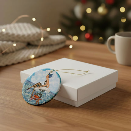 🦀🌊 The Seaside Crab Ride Ceramic Ornament – Art Deco Beach Whimsy