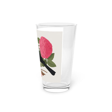 Blackbird & Rose Pint Glass – Timeless Elegance & Nature's Harmony