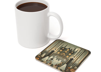 Ghostly Welcome – A Halloween Night Cork Back Coaster