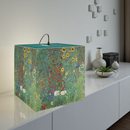 Farm Garden with Sunflowers by Gustav Klimt Light Cube Lamp