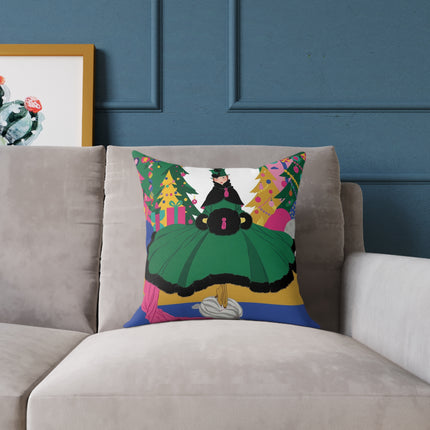 🎄🎁 The Emerald Christmas Belle Square Pillow – Colorful Holiday Fashion Fantasy