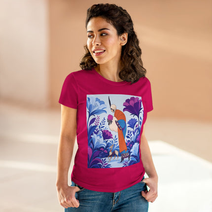 🦌🌺 The Enchanted Garden Companion Cotton Tee – Art Deco Floral Whimsy