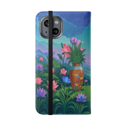 🌸🏔️ The Lady Of The Lotus Valley Flip Case – Art Deco Botanical Reverie