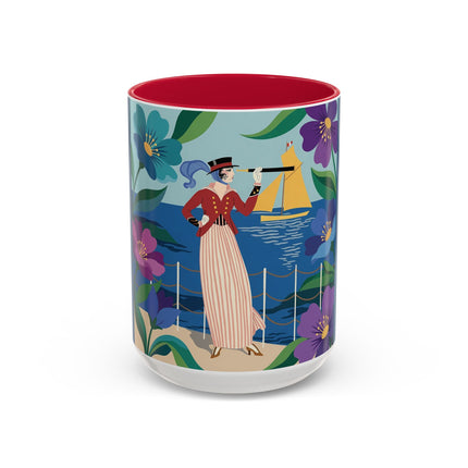The Lady Of The Golden Horizon Colorful Mugs – Art Deco Coastal Elegance