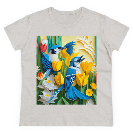 Blue Jays in a Spring Garden Women's Midweight Cotton Tee