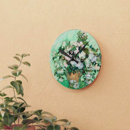 Roses by Vincent Van Gogh Acrylic Wall Clock, Round and Square