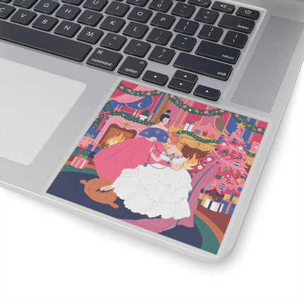 🎀🔥 Christmas By The Fireside Kiss-Cut Sticker – Art Deco Holiday Elegance