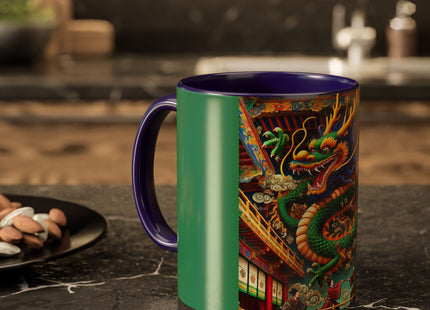 Tibetan Dragon Over Kabuki Duel Colorful Mugs (11oz, 15oz)