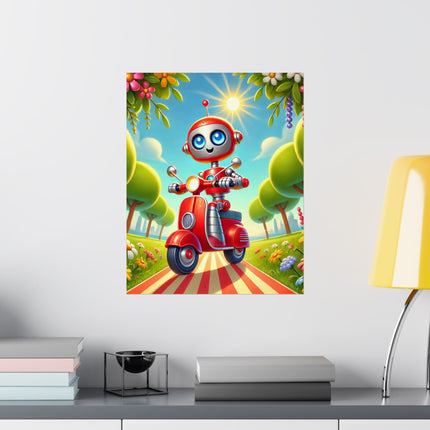 🤖🌿 The Traveling Robot Matte Vertical Poster – Adventure, Curiosity & Playful Discovery