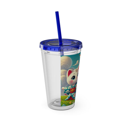Geisha Kitten and the Dragon Kite Sunsplash Tumbler with Straw, 16oz