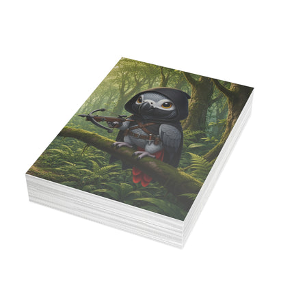 🦜🏹 The African Grey Forest Archer Greeting Card – Whimsical Animal Adventure