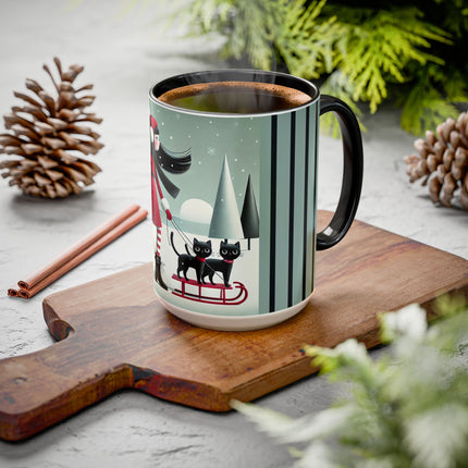 Red Sled & Curious Cats Colorful Mugs (11oz, 15oz)