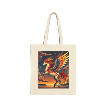 Flame-Winged Horse at Sunset Cotton Canvas Tote Bag
