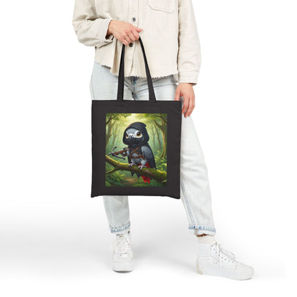 The African Grey Sentinel Cotton Canvas Tote Bag – Quiet Strength & Woodland Adventure