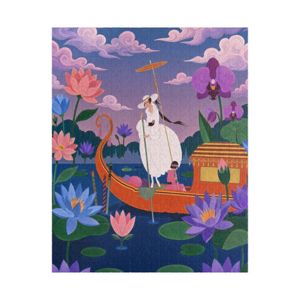 🪷🛶 The Lady Of The Lotus Lake Puzzle – Art Deco Garden Voyage