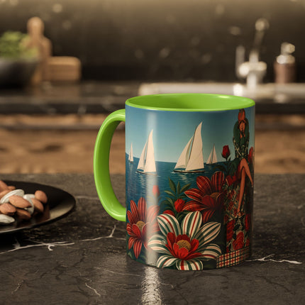 ⛵🌹 The Seaside Rose Traveler Colorful Mug – Art Deco Floral Elegance