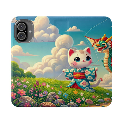 🪁🐉 Geisha Kitten and the Dragon Kite Flip Case – Joyful Flight & Dragon Spirit