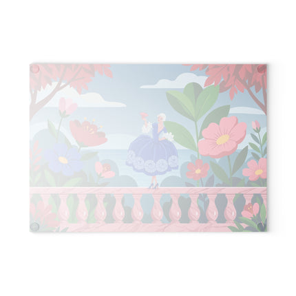 🌸💙 The Lady Of The Garden Terrace Glass Cutting Board – Art Deco Floral Fashion Elegance