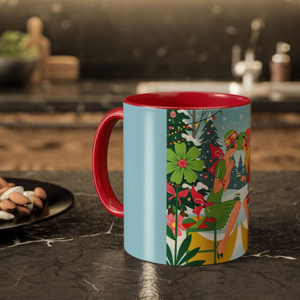 ☕🎄 Christmas Tea In The Snow Garden Colorful Mug – Art Deco Holiday Friendship