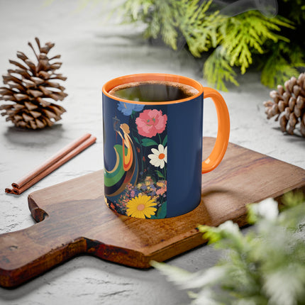 The Lady And The Crimson Moonbird Colorful Mugs – Art Deco Whimsical Garden Elegance