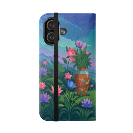 🌸🏔️ The Lady Of The Lotus Valley Flip Case – Art Deco Botanical Reverie