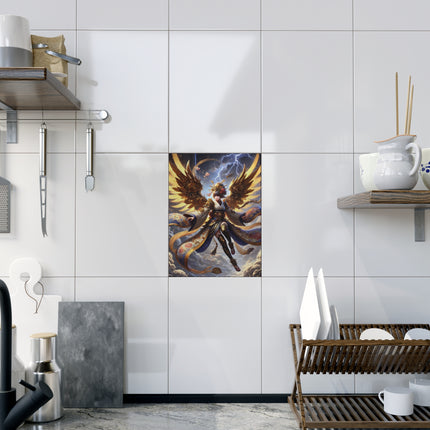 Valkyrie Descending Through Storm Ceramic Tile