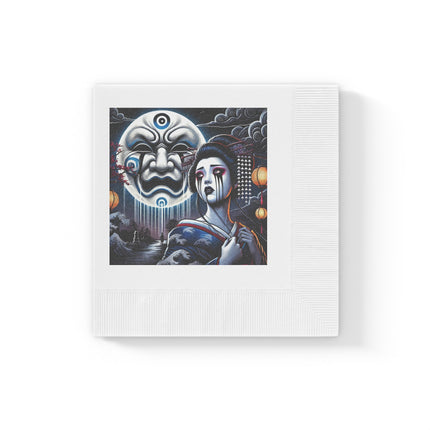 Geisha’s Black Ink Tears White Coined Napkins