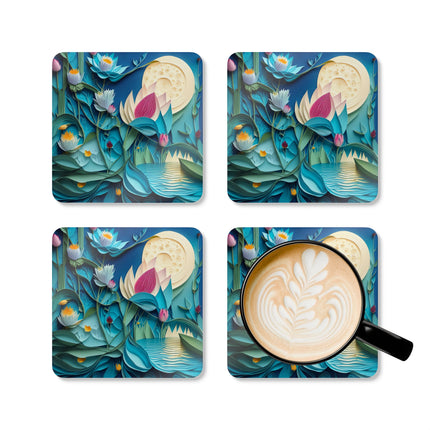 Ethereal Moonlit Lake Corkwood Coaster Set