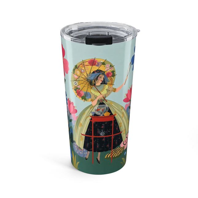 🌸🪞 The Floral Parasol Reflection Tumbler, 20oz – Art Deco Garden Fantasy