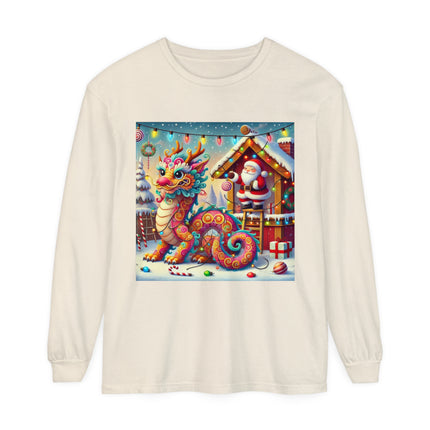 Playful Dragon's Christmas Unisex Garment-dyed Long Sleeve T-Shirt