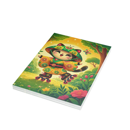 🛼🌼 The Roller-Skating Garden Kitten Greeting Card – Whimsical Woodland Adventure