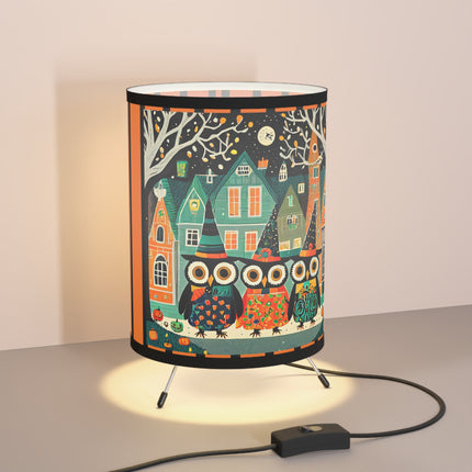 Night of the Trick-or-Treating Owlets Tripod Lamp