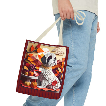 Shih Tzu at an Autumn Wine Tasting Tote Bag (AOP)