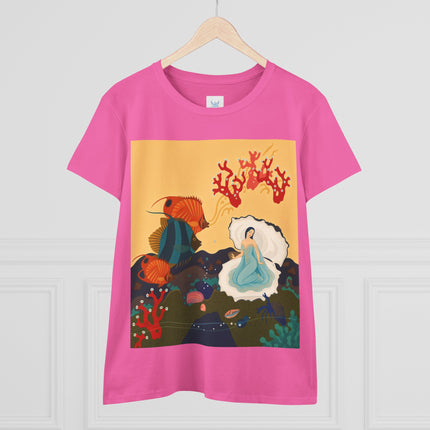 🐚🪸 The Lady Of The Coral Reef Cotton Tee – Art Deco Ocean Fantasy